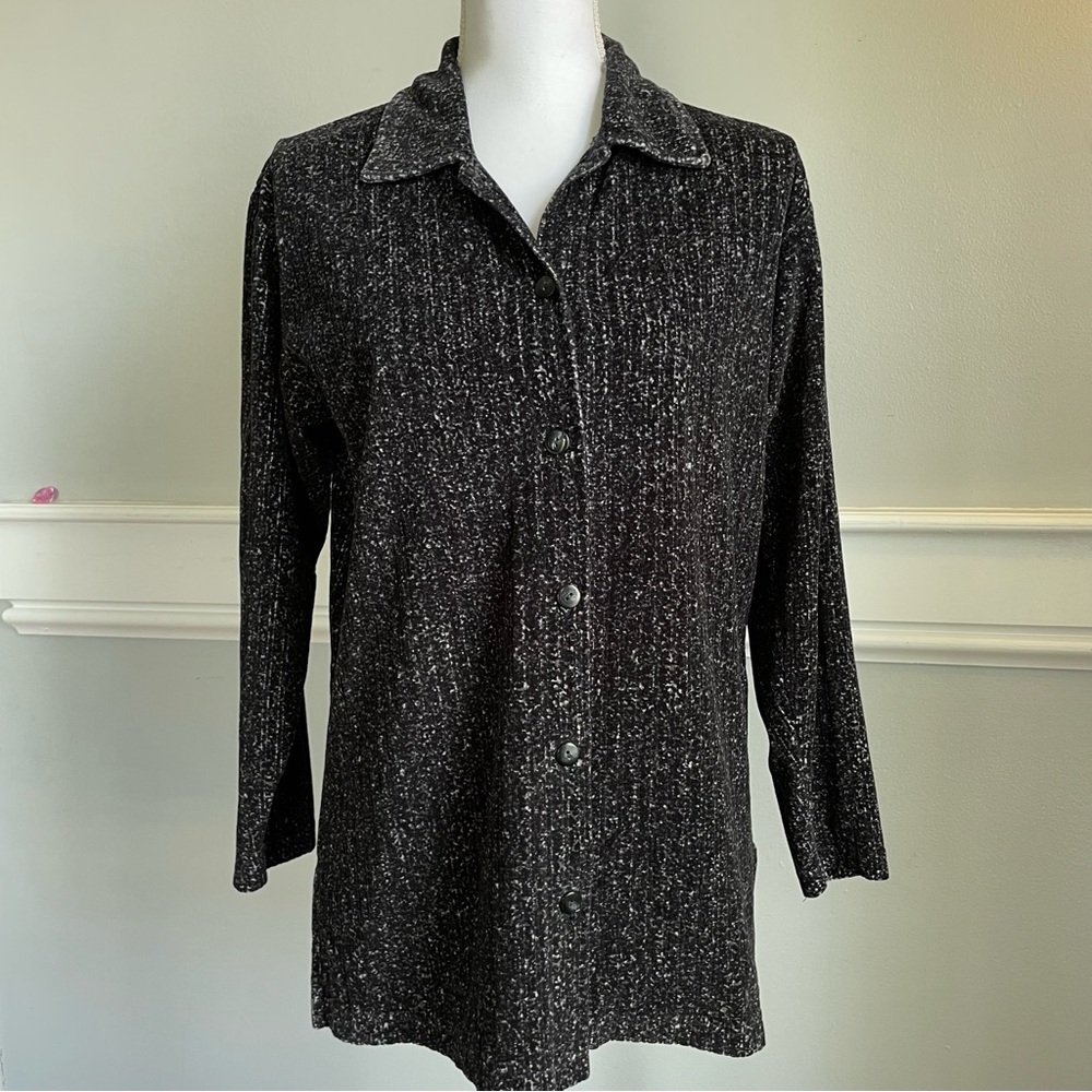 Jason Maxwell Small Vintage Velour Black and White Button-Up Shirt Shacket